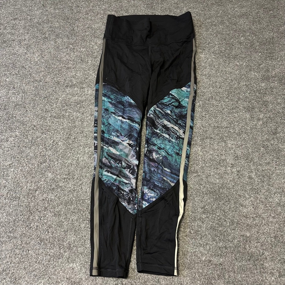 Lululemon Leggings Womens Size 6 Black Teal Abstract High Rise Yoga Athletic